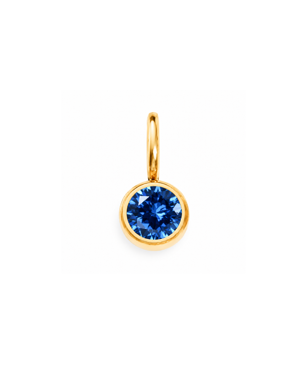 Pendant with blue gemstone and clear stones on a white background September Birthstone