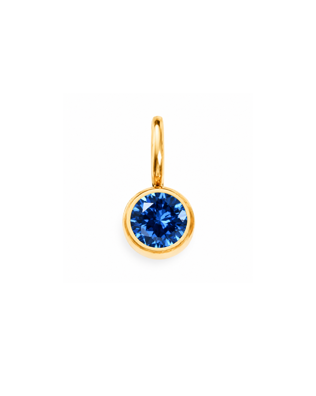 Pendant with blue gemstone and clear stones on a white background September Birthstone